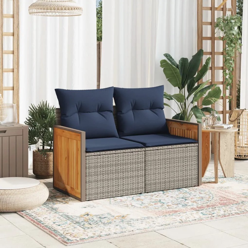 kétszemélyes szürke polyrattan kerti kanapé párnákkal