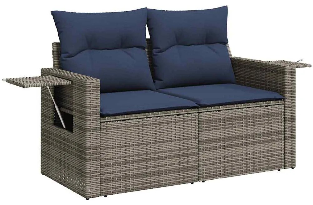 6 részes szürke polyrattan akácfa kerti ülőgarnitúra párnával