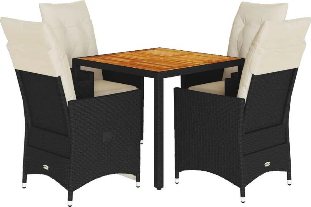 vidaXL 5 részes fekete polyrattan kerti étkezőgarnitúra párnákkal