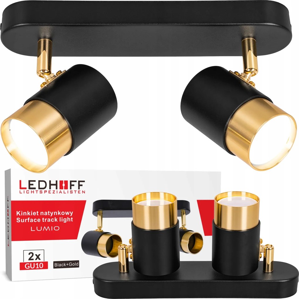 Mennyezeti lámpa Led fali Spot halogén lámpatest 2x GU10 Cső Fekete arany