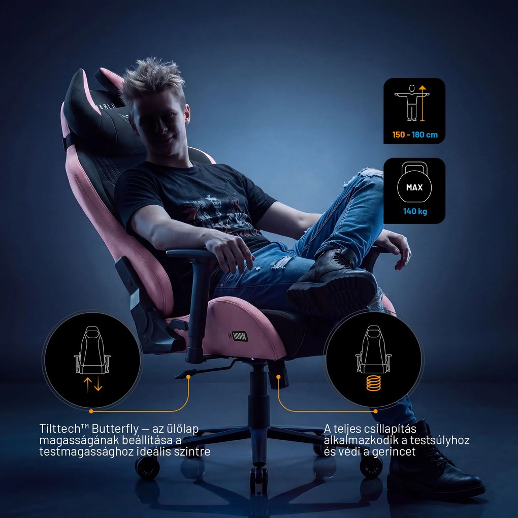 Gamer szék szövet Normal Size, fekete-rózsaszín: Diablo X-Horn 2.0 Akira Pink