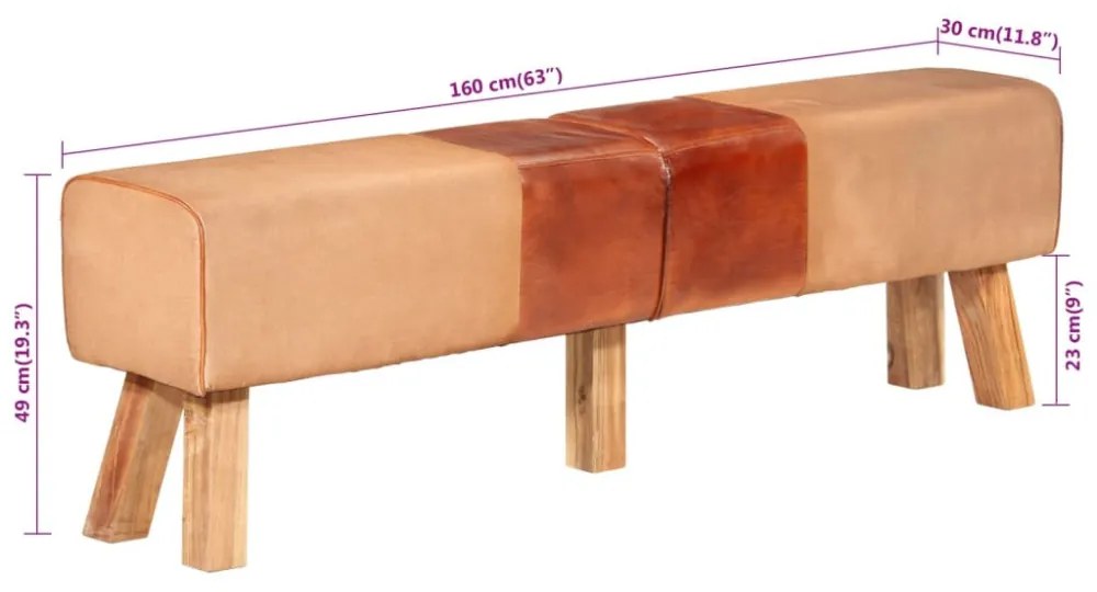 barna valódi bőr és vászon tornapad 160 cm