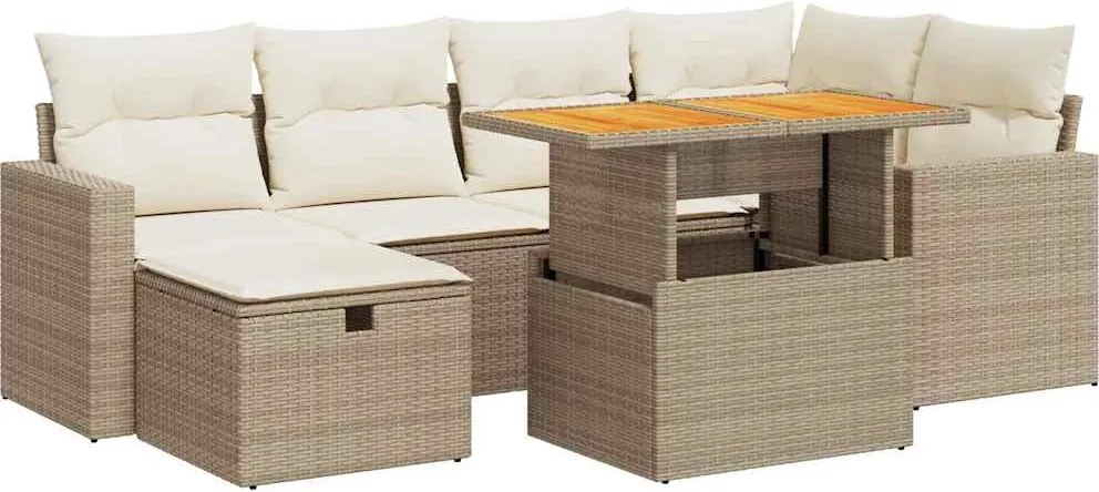 vidaXL 8 részes bézs polyrattan akácfa kerti ülőgarnitúra párnával