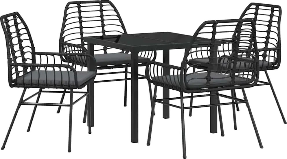 vidaXL Kert étkező szett 5 pcs Fekete polirattan
