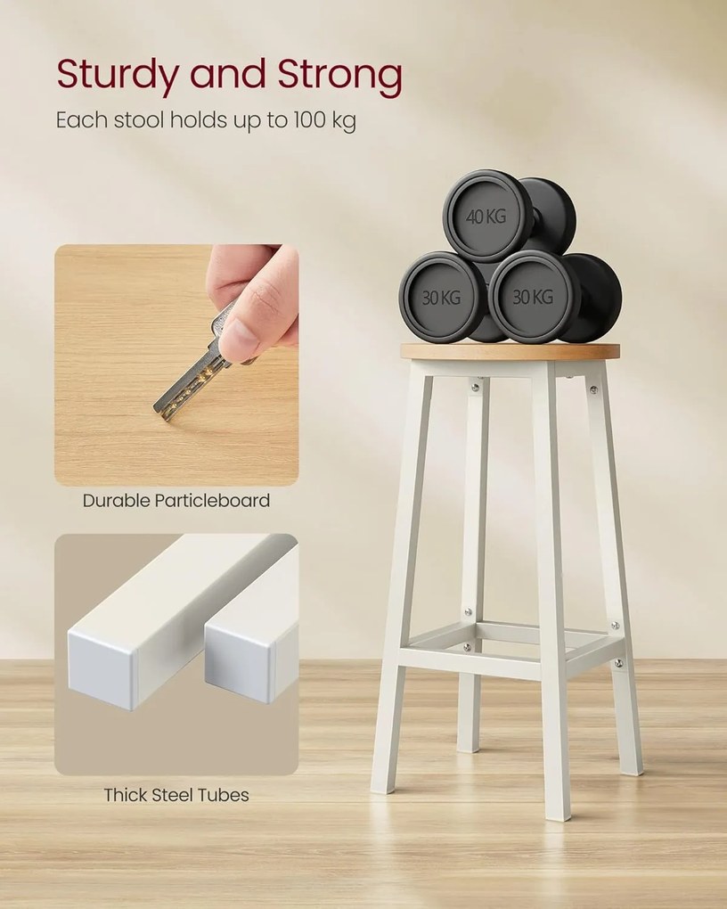 Bárszék szett, 2 db-os, konyhai bárszék,bézs és fehér tölgy színben