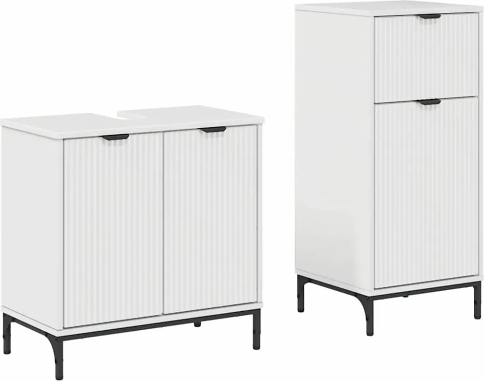 vidaXL Fürdőszoba bútor szett fiókkal ajtóval 2 pcs Magas Fényű Fehér