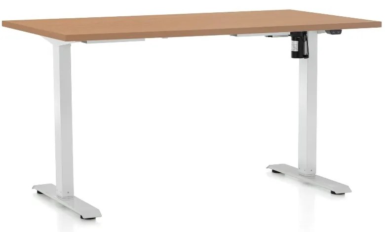 Állítható magasságú asztal OfficeTech A, 140 x 80 cm, fehér alap, bükkfa