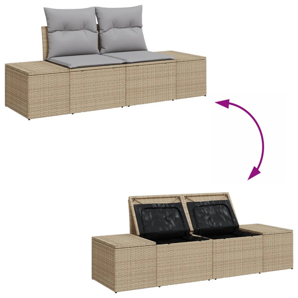 8 Darabos Kert Sofa Szett Párnákkal Bézs Poli Rattan