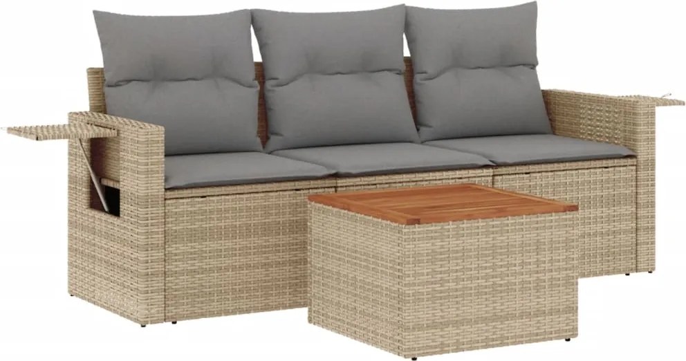 vidaXL 4 részes bézs polyrattan kerti ülőgarnitúra párnákkal