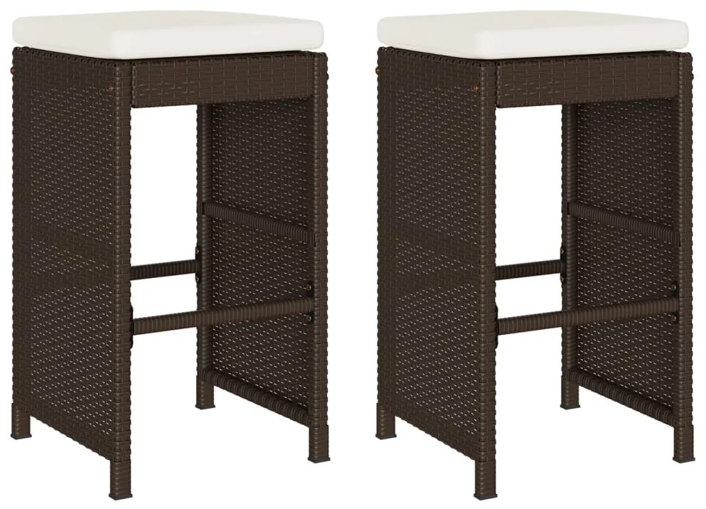 2 db barna polyrattan kerti bárszék párnával