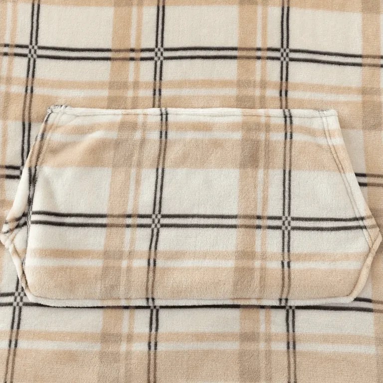báránybunda hatású kapucnis, ujjas pléd PLAID, krém színű