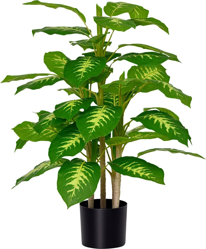 HOMCOM Nagy Mesterséges Dieffenbachia 95 cm Műnövény, Mű Dieffenbachia Növény Cserépben, Mesterséges Fa Műfűvel a Nappali Hálószoba Dekorációhoz és Ke