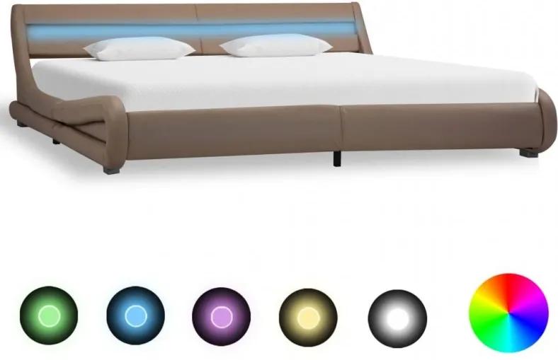 Kávészínű LED-es műbőr ágykeret 180 x 200 cm