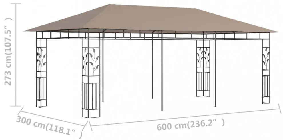 tópszínű pavilon szúnyoghálóval 6 x 3 x 2,73 m 180 g/m²