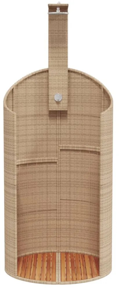 bézs polyrattan és akácfa kültéri zuhanyzó 100x100x241,5 cm