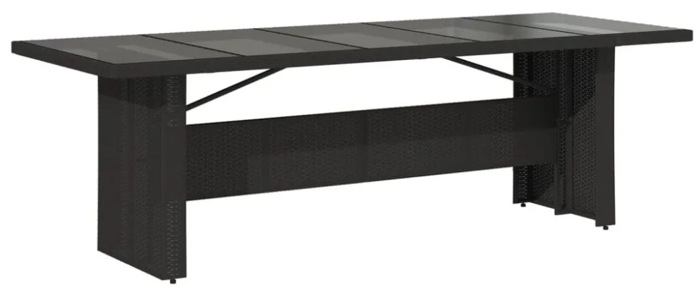 fekete polyrattan üveglapos kerti asztal 240 x 90 x 75 cm