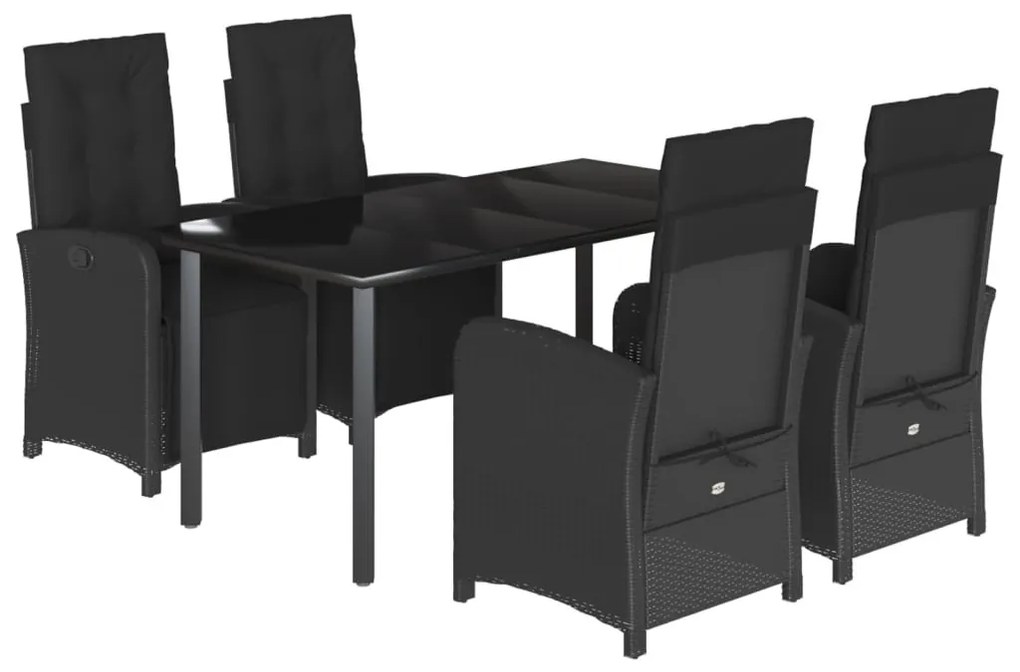 5 részes fekete polyrattan kerti étkezőgarnitúra párnákkal