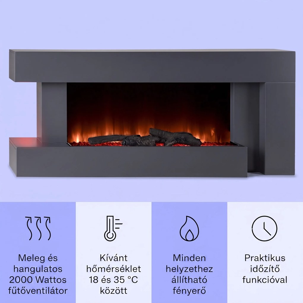 Klarstein Studio Light & Fire 2 Smart, kandalló, 1000/2000 W, MDF, WiFi Control