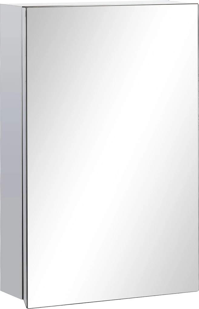 kleankin Ezüst Fürdőszoba Szekrény Tükörrel, Fali Rögzítésű, Ajtós és 3 Tárolópolcos | Aosom
