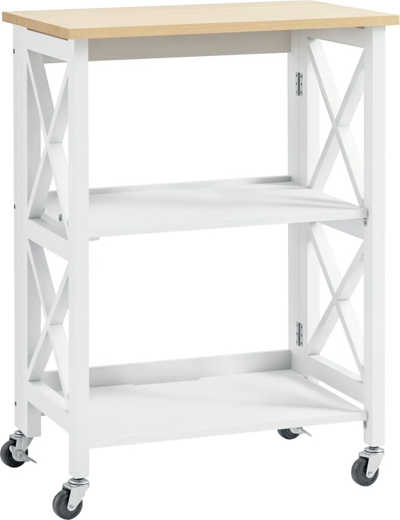 HOMCOM Összecsukható Konyhai Kocsi Kerekekkel Zöldségkocsi 2 Polccal Étkezőbe 40 kg Terhelhetőség 60x40x84 cm Fehér | Aosom