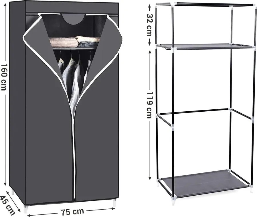 Szövet gardrób, Összecsukható szekrény, szürke