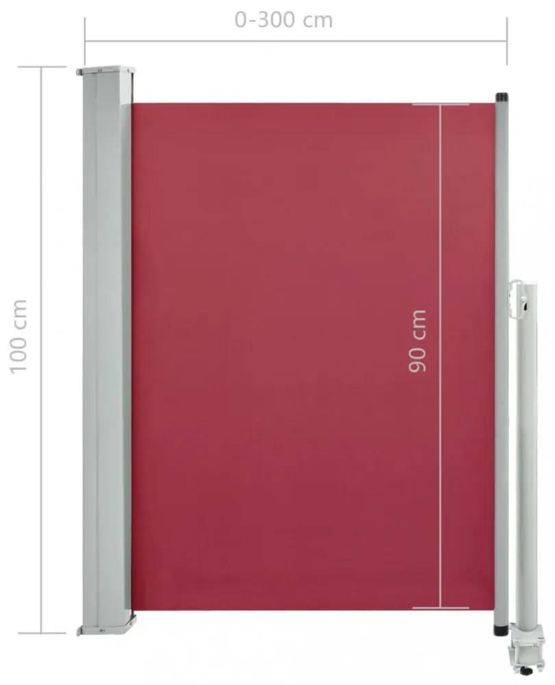 piros behúzható oldalsó teraszi napellenző 100 x 300 cm