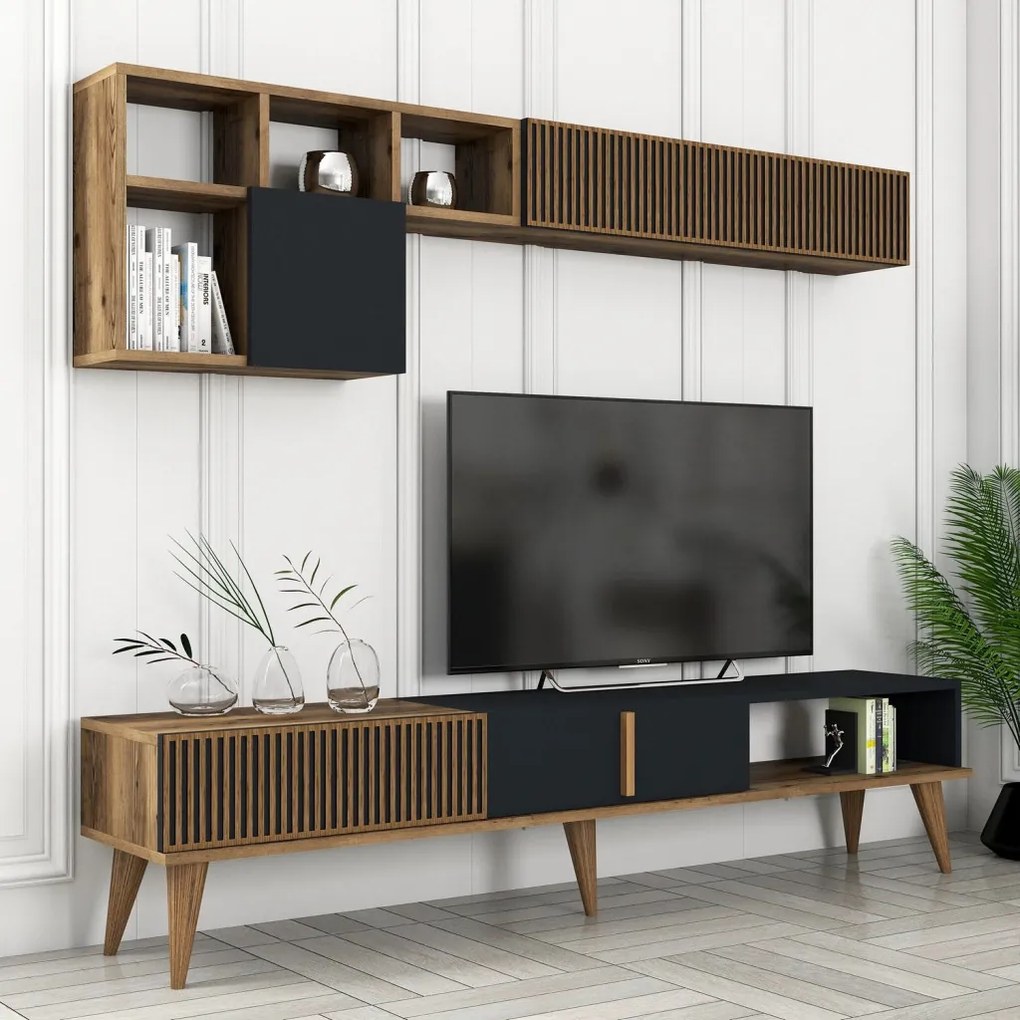 Milan TV-állvány, dió-antracit, 180 cm – TR845HCT3111
