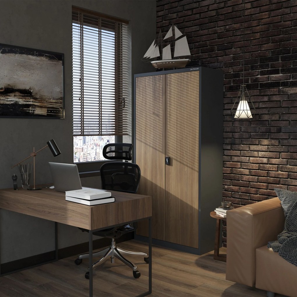 Fém iratszekrény JAN, 900 x 1850 x 400 mm, Eco Design: antracit/ dió