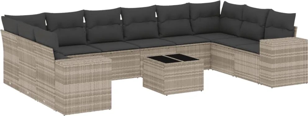 vidaXL 11 részes világosszürke polyrattan kerti ülőgarnitúra párnákkal