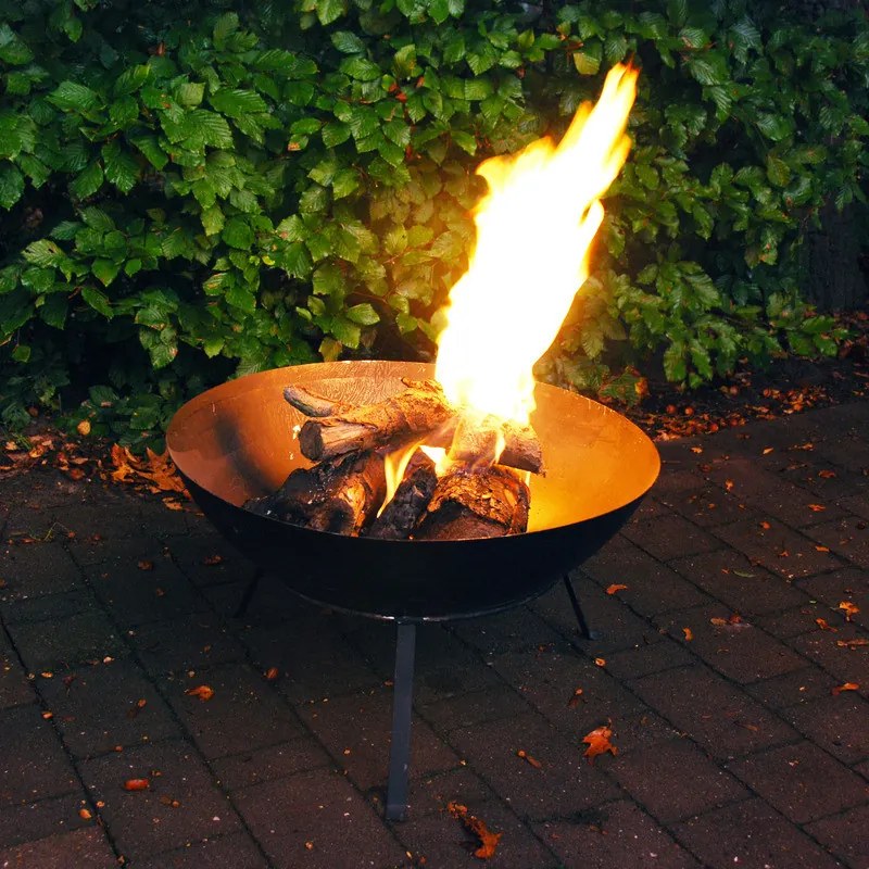 Fém tűzrakó tál állvánnyal, fekete, 59 cm átmérőjű