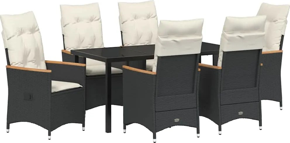 vidaXL Kert étkező szett párnával 7 pcs Fekete polirattan