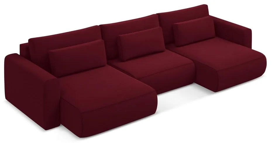 Borvörös bársony kinyitható-tárolóhelyes (U alakú) sarokkanapé Kapua – Makamii