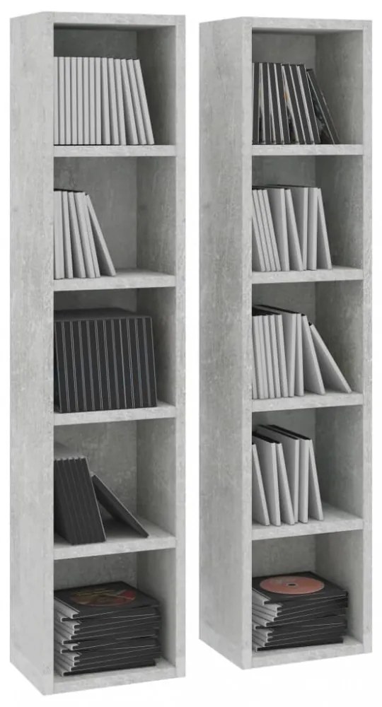 2 db betonszürke forgácslap CD-tartó szekrény 21 x 16 x 93,5 cm