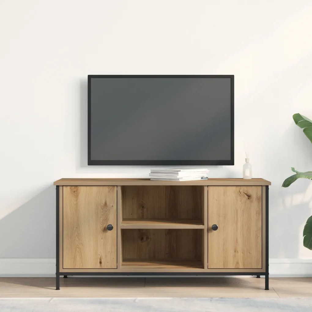 TV Szekrény Kézműves Tölgy 100x40x50 cm Mérnök Fa és Acél