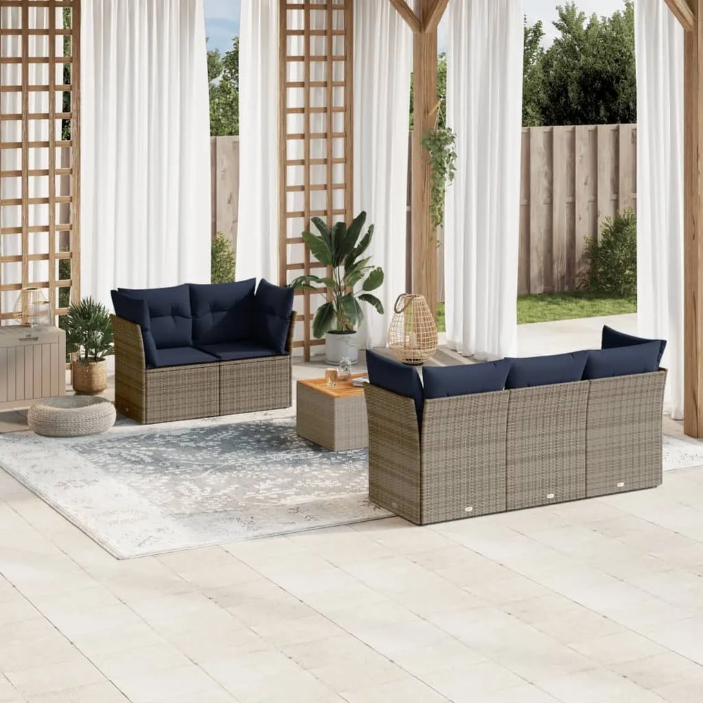 6 részes szürke polyrattan kerti ülőgarnitúra párnával