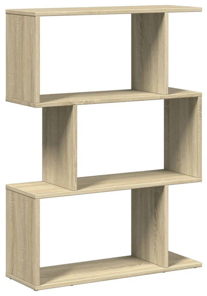 3 szintes sonoma tölgy fa elválasztó könyvespolc 70x24x97 cm