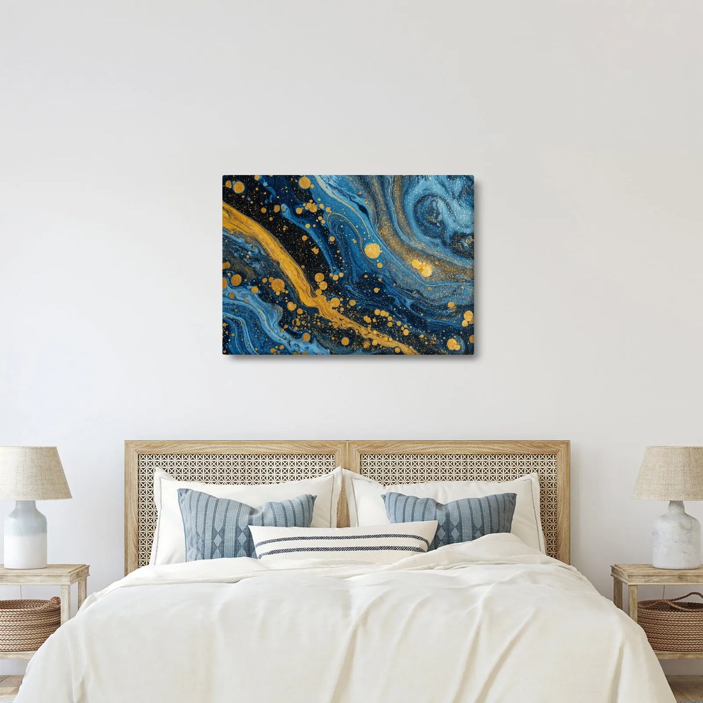 Kép - Kék absztrakció arannyal (70x50 cm)