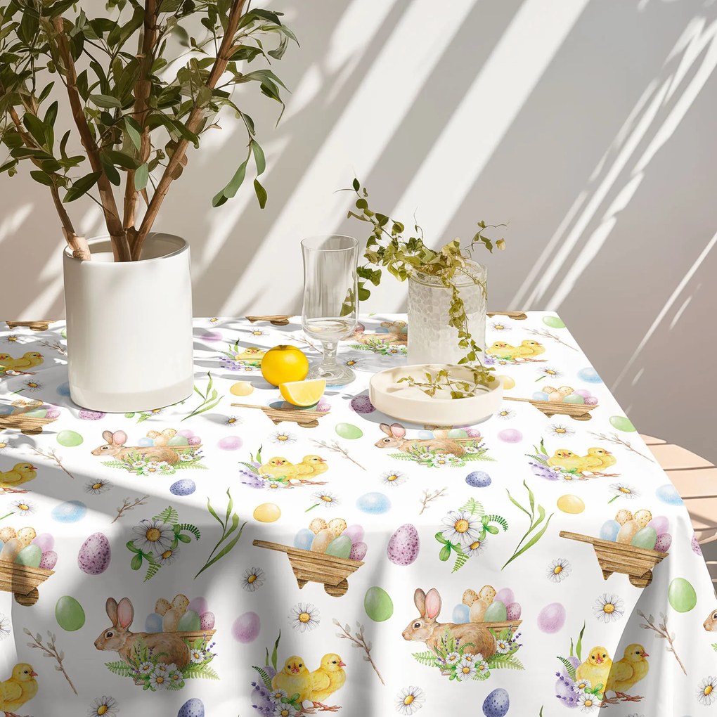 Goldea húsvéti szögletes teflonos asztalterítő - húsvéti szimbólumok 140 x 220 cm
