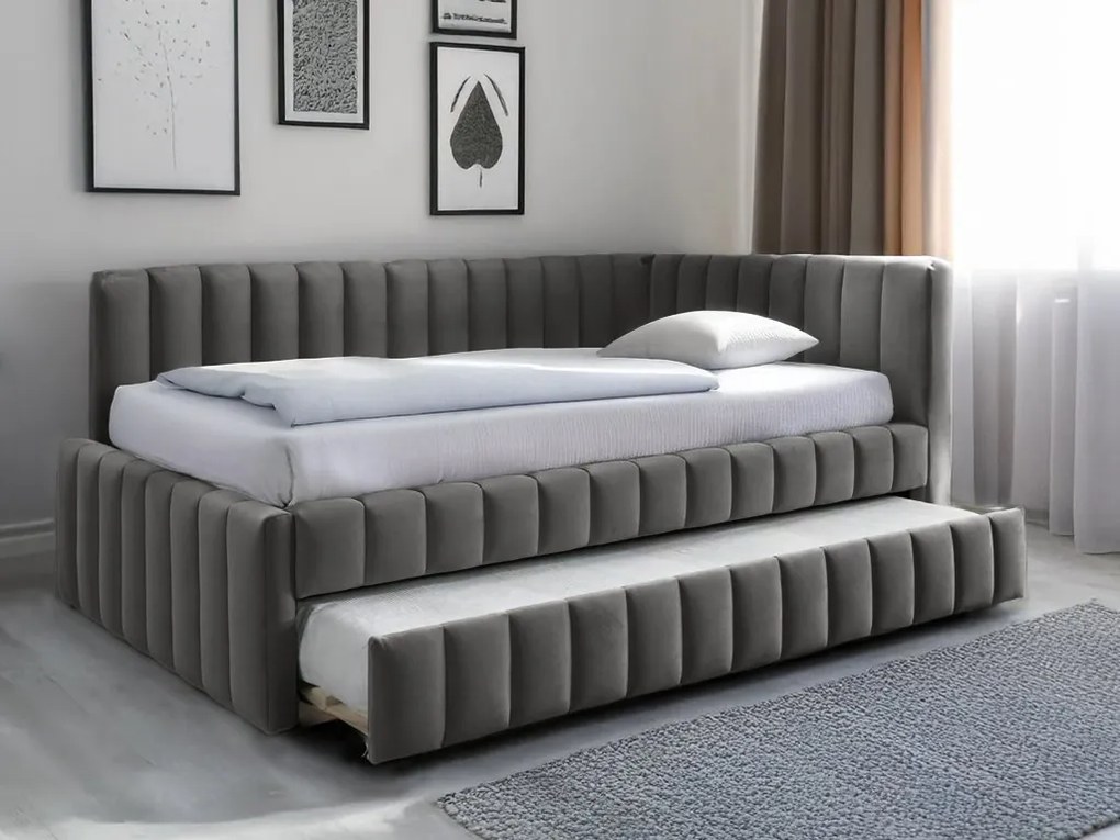 AKCIÓ Kárpitozott COMFINO VELVET ágy pótággyal 120x200 cm szürke II. osztály