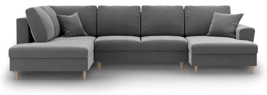 Világosszürke bársony kinyitható tárolóhelyes sarokkanapé (bal oldali-U alakú) Kyoto – Cosmopolitan Design