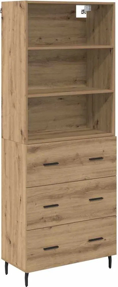 vidaXL Magasfiú Artisan tölgy 69,5 x 34 x 180 cm Műanyag Fa és Üveg