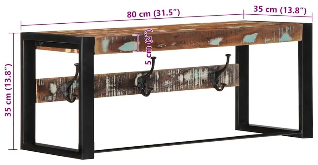 kabátállvány többszínű 80x35x35 cm tömörfa, újrahasznosított fa