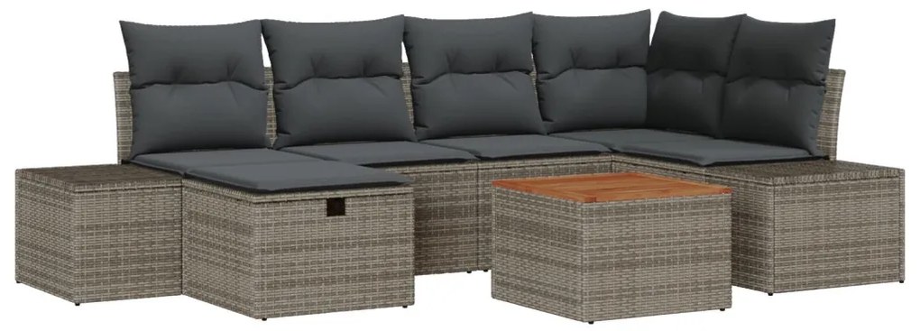 7 Darabos Kert Sofa Szett Párnákkal Szürke Polirattan