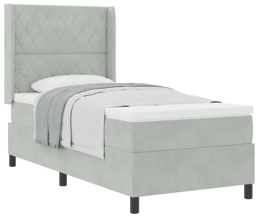 Boxspring Ágy Matraccal Világosszürke 90x190 cm Bársonyos