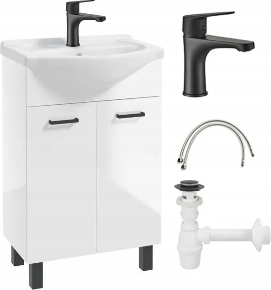 Fürdőszobaszekrény 84x55-ös mosdóval, lábakon, csapteleppel és szifonnal komplett