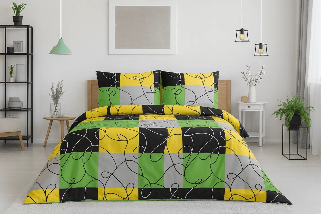 Polipamut ágyneműhuzat CHESS LIME, színes Ágyneműhuzat mérete: 2 db 70 x 90 cm | 200 x 220 cm