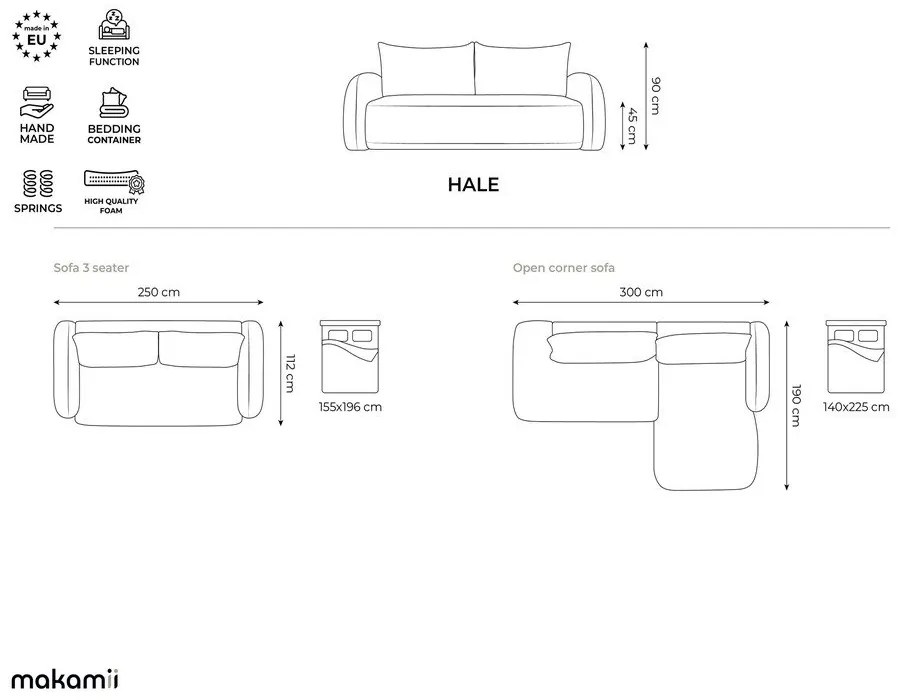 Sötétzöld kinyitható sarokkanapé (jobb oldali-heverő résszel) Hale – Makamii