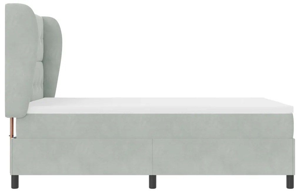 Box Spring Ágy Matracossal - Világosszürke, 140x190 cm, Bársony