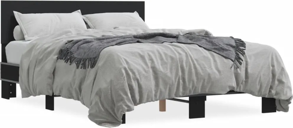 vidaXL fekete szerelt fa és fém ágykeret 120 x 200 cm