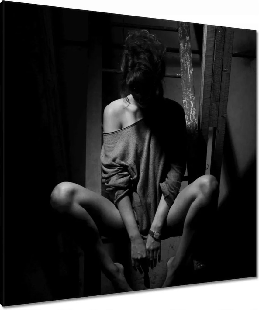 Vászonkép 90x90 Fekete-fehér csajos kép